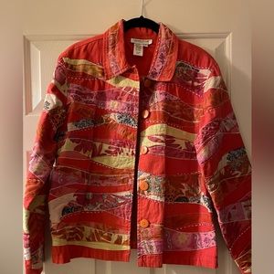 Coldwater Creek Cotton Coral Patchwork Jacket